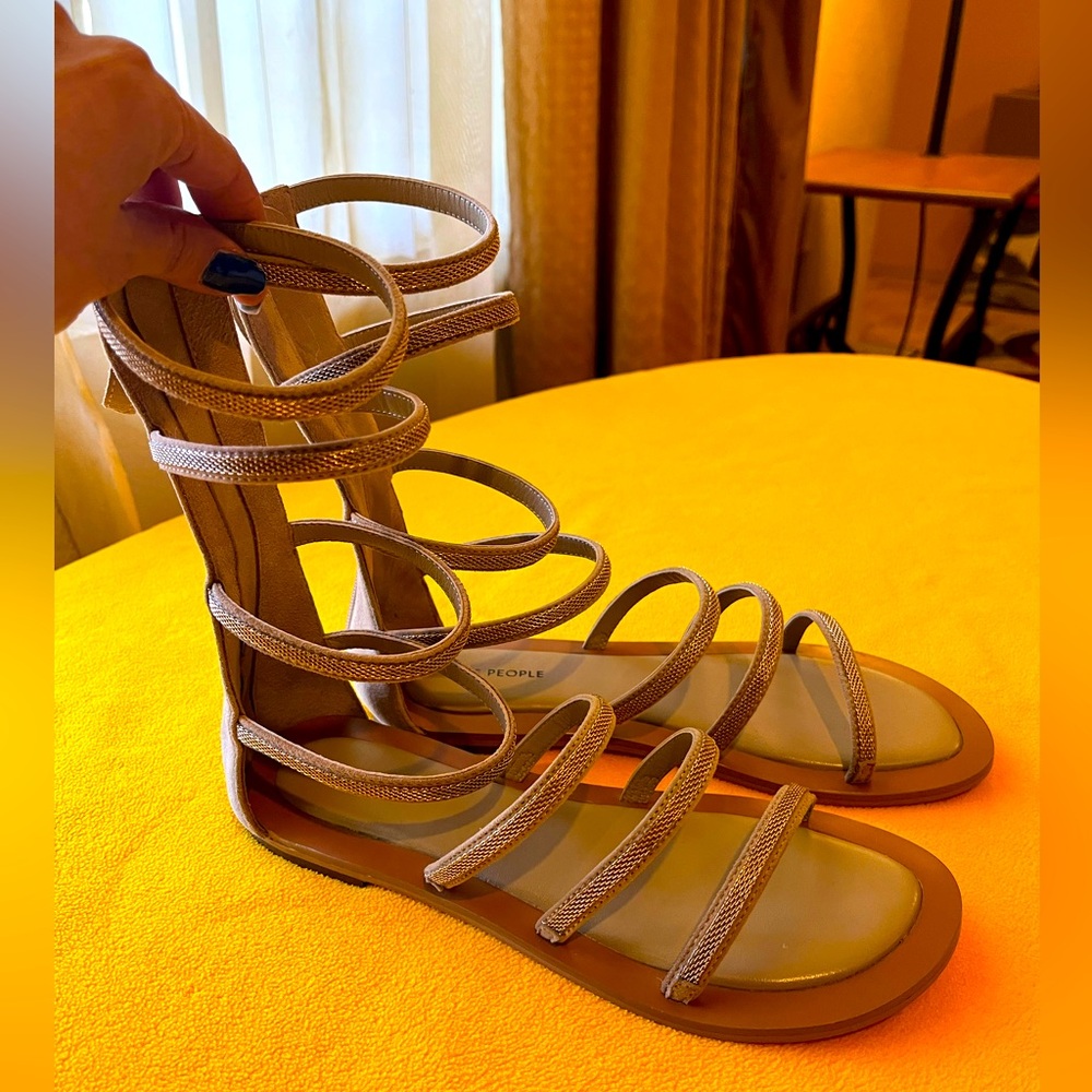 Free People suede gladiator sandals. Chain imitation details. Beige. 6.5. NWOT